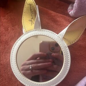 Kendall & Kylie White Faux Fur Bunny Ear Hand Mirror with Gold Accent